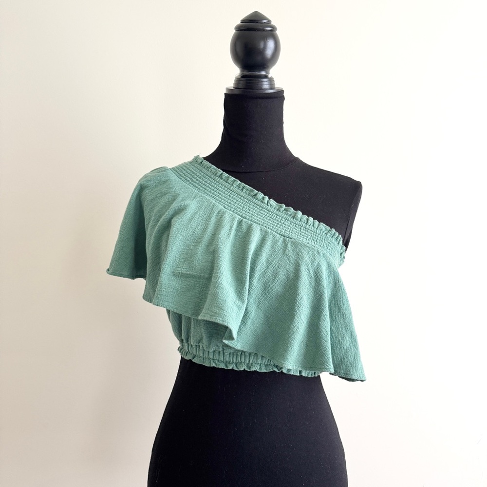 Free People “Go For Drama” Cropped Off-the-Shoulder Top – Green – Size Small - Picture 1 of 2